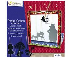 Avenue Mandarine KC036C - Une boite créative Théâtre dombres chinoises comprenant un théatre à construire 25x18x26 cm, 28 personnages, 28 batonnets et une LED (piles non incluses) + Notice