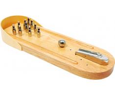 Small Foot 2877 Table de bowling en bois, jeu dadresse avec 10 quilles et 1 boule métallique, à partir de 3 ans