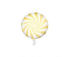 PartyDeco-FB20P-084J Ballon Rond en Mylar 45 cm en Forme de sucettes Blanches et Jaunes