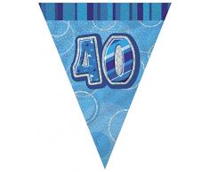 Unique Party - 92084 - Guirlande Fanions de 40e Anniversaire - 2,7 m - Bleu Glitz
