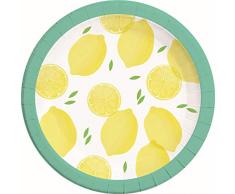 Procos 90570 Lot de 8 Assiettes en Carton Jaune et Blanc Vert