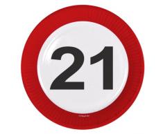 Creative Traffic Sign Fête danniversaire Assiettes 23 cm (Lot de 8) – 21E Anniversaire