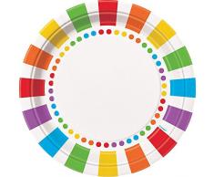 Unique Party - 47115 - Paquet de 8 Assiettes en Carton - Fête Arc-En-Ciel - 21.9 Cm