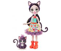 Enchantimals mini-poupée Ciesta Chat et figurine animale Climber, avec jupe amovible, chaussures et serre-tête, jouet pour enfant, GJX40