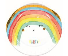 Procos 90590 Lot de 8 Assiettes Arc-en-Ciel en Carton Blanc