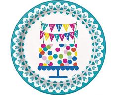 Unique Party - 49605 - Paquet de 8 Assiettes en Carton - Confettis de Gâteau dAnniversaire - 23 cm