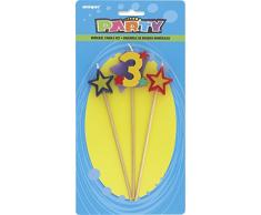 Unique Party - 34043 - Lot de 3 Bougies dAnniversaire de Numéro 3 - Étoilées