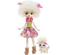 Enchantimals Mini-poupée Lorna Brebis et Figurine Animale Flag, aux cheveux blancs et bouclés avec jupe à motifs en tissu, jouet enfant, FNH25