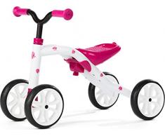 Chillafish Quadie : trotteur bebe 4 roues pour les enfants de 1 à 3 ans, porteur avec siège réglable sans utiliser doutils et 4 roues silencieuses pour jouer à lintérieur comme à lextérieur, rose
