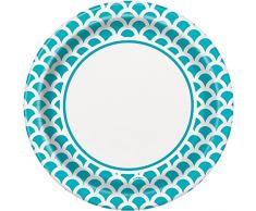 Unique Party - 37205 - Paquet de 8 Assiettes en Carton - Motif Pétoncles - 23 cm - Turquoise