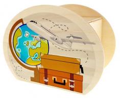 Hess 15205 Tirelire en Bois avec clé, Voyage et Avion, Cadeau danniversaire ou de Mariage, env. 11,5 x 8,5 x 6,5 cm.