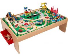 KidKraft Montagne cascade 17850 Ensemble Table Circuit de Train en bois Waterfall Mountain pour enfant avec accessoires inclus (120 pièces), Coloris naturel