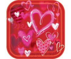 Unique Party 51524 18 cm Square Painted Hearts Valentines Assiettes de fête, Lot de 10