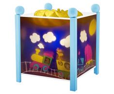 TROUSSELIER - Le Train du Voyage - Veilleuse - Lanterne Magique - Idéal Cadeau de Naissance - Dessin animé - Couleur Bois Bleu - Ampoule 12V 10W inclue - Prise Electrique UK