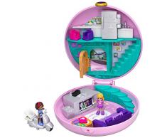 Polly Pocket Coffret Univers Soirée Pyjama Donuts, 2 mini-figurines, accessoires, autocollants et surprises cachées, jouet enfant, GDK82