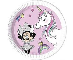 Procos 90813 Disney Assiette de fête Ø 23 cm, lot de 8, Minnie Mouse, licorne, licorne, compostable