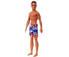 Barbie Plage poupée Ken brun avec short de bain motif tropical, jouet pour enfant, GHW44