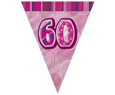 Unique Party - 90956 - Guirlande Fanions de 60e Anniversaire - 2,7 m - Rose Glitz