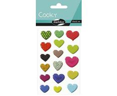 Maildor CY001O - Un sachet de gommettes 3D Cooky 1 planche 7,5x12cm, Cœurs à motifs (17 stickers)