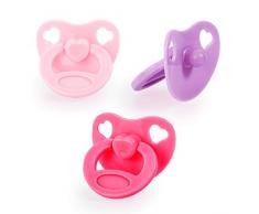 Bayer Design- Ensemble de Sucettes, Accessoire pour poupé, tétine, 3 pièces, 79105AC, Rose, Lila