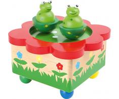 7541 Boite à musique grenouilles en bois, avec des grenouilles colorées dansant sur la mélodie, à partir de 3 ans