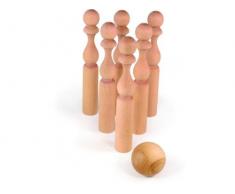 Vilac - 4048 - Jouet en Bois - 6 Quilles Bois Naturel en Filet - 21 cm