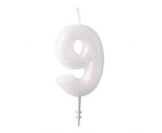 amscan 9904384 Bougie Chiffre 9 Paillettes Blanc/Rose