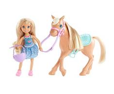 Barbie Famille mini-poupée blonde Chelsea et son poney, jouet pour enfant, DYL42