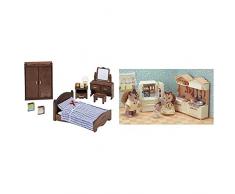 SYLVANIAN FAMILIES Sylvanian-5039 Master Bedroom Set, 5039, Multicolore & La Cuisine aménagée Mini-poupées et Accessoires, 5341, Multicolore