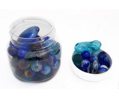 MaRécréation- Bocal de Billes en Verre, QZ-H83I-QI9B, Bleu