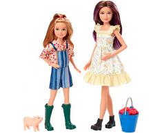 Barbie Famille Coffret poupées Skipper et Stacie à la ferme avec figurine porcelet et panier de pommes, jouet pour enfant, GHT16