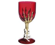 Smiffys Verre de vin gothique, Rouge, avec main de squelette & pied crâne