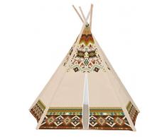 Achoka Tente Tipi Indien avec Sol en Polyester Beige 120X120x 150 Set pour Enfant Agé de 0 à 7 ans Jeux Créatifs pour Garçons et Filles- Intérieur Extérieur