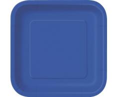 Unique Party - 31495 - Paquet de 16 Assiettes Carrées en Carton - 18 cm - Bleu Roi