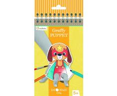 Avenue Mandarine GY010O - Un carnet à spirale Graffy Puppet 24 marionnettes à doigts pré-découpées à colorier 12x12 cm 250g (12 designs x2), Animaux Super héros