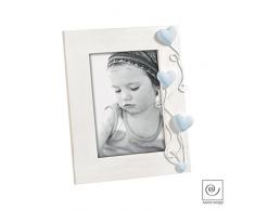 Cadre photo en bois avec décoration coeurs azur en résine – Taille photo 13x18 cm