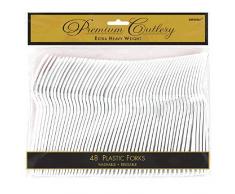 Amscan International 8010-08 Amscan Lot de 48 fourchettes Lourdes Blanc