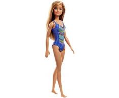 Barbie Plage poupée blonde en maillot de bain une pièce bleu, jouet pour enfant, FJD97