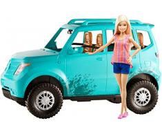 Barbie Voiture tout-terrain, véhicule 4 places turquoise avec carosserie éclaboussée de boue, poupée blonde incluse, jouet pour enfant, FGC99