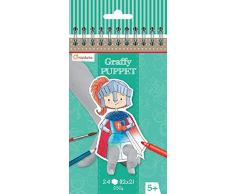 Avenue Mandarine GY009O - Un carnet à spirale Graffy Puppet 24 marionnettes à doigts pré-découpées à colorier 12x12 cm 250g (12 designs x2), Dragons et chevaliers