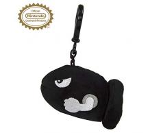 TOMY CLUB MOCCHI MOCCHI NINTENDO MARIO KART-Clip n Plush Peluche Bill Balle Noire 10 cm T12947, Peluche Super Mario à Accrocher,Porte-Clés Nintendo, Petit Cadeau Anniversaire Idéal pour Fans de Mario