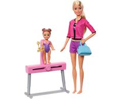 Barbie Métiers coffret coach de Gymnastique, poupée blonde et son élève, avec poutre et accessoires, jouet pour enfant, FXP39