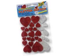 Bringmann Folia 23791 Lot de 40 Stickers pailletés en Forme de cœurs en Caoutchouc-Mousse, Assortiment doré/argenté