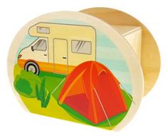 Hess 15202 Tirelire en Bois avec clé, Tente et Chariot de Camping, Cadeau danniversaire ou de Mariage, env. 11,5 x 8,5 x 6,5 cm.