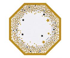 amscan 9902543 Lot de 6 Assiettes Creuses Golden Wishes Blanc Diamètre 18 cm