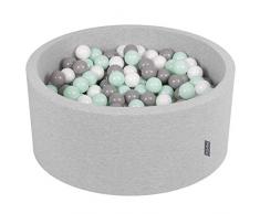 KiddyMoon 90X40cm/300 Balles ∅ 7Cm Piscine À Balles pour Bébé Rond Fabriqué en UE, Gris Clair:Blanc/Gris/Menthe