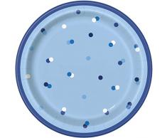 Unique Party- Assiettes en carton, 83594, Bleu, Happy Birthday