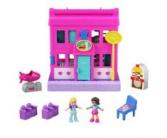 Polly Pocket Pollyville Le Restaurant, 2 mini-figurines Polly et Shani, accessoires et autocollants, jouet enfant, GGC30