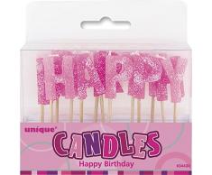 Unique Party 34430 - Bougies dAnniversaire Roses Glitz Happy Birthday, Paquet de 13