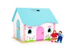 Small Foot-Une Maison Bois à Ouvrir avec Une poignée de Transport Pratique. Livrée avec 2 poupées et 12 Petits Accessoires, 10737